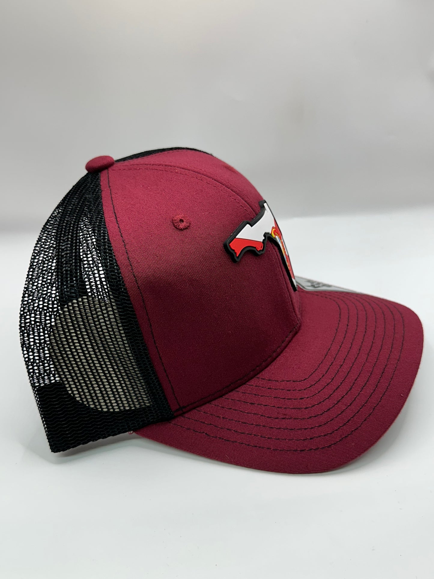 Florida State Flag PVC Patch Kamel 815 Snapback Mesh Trucker Cap Slight Curve Hat Structured Mesh Back Adjustable Baseball Hat