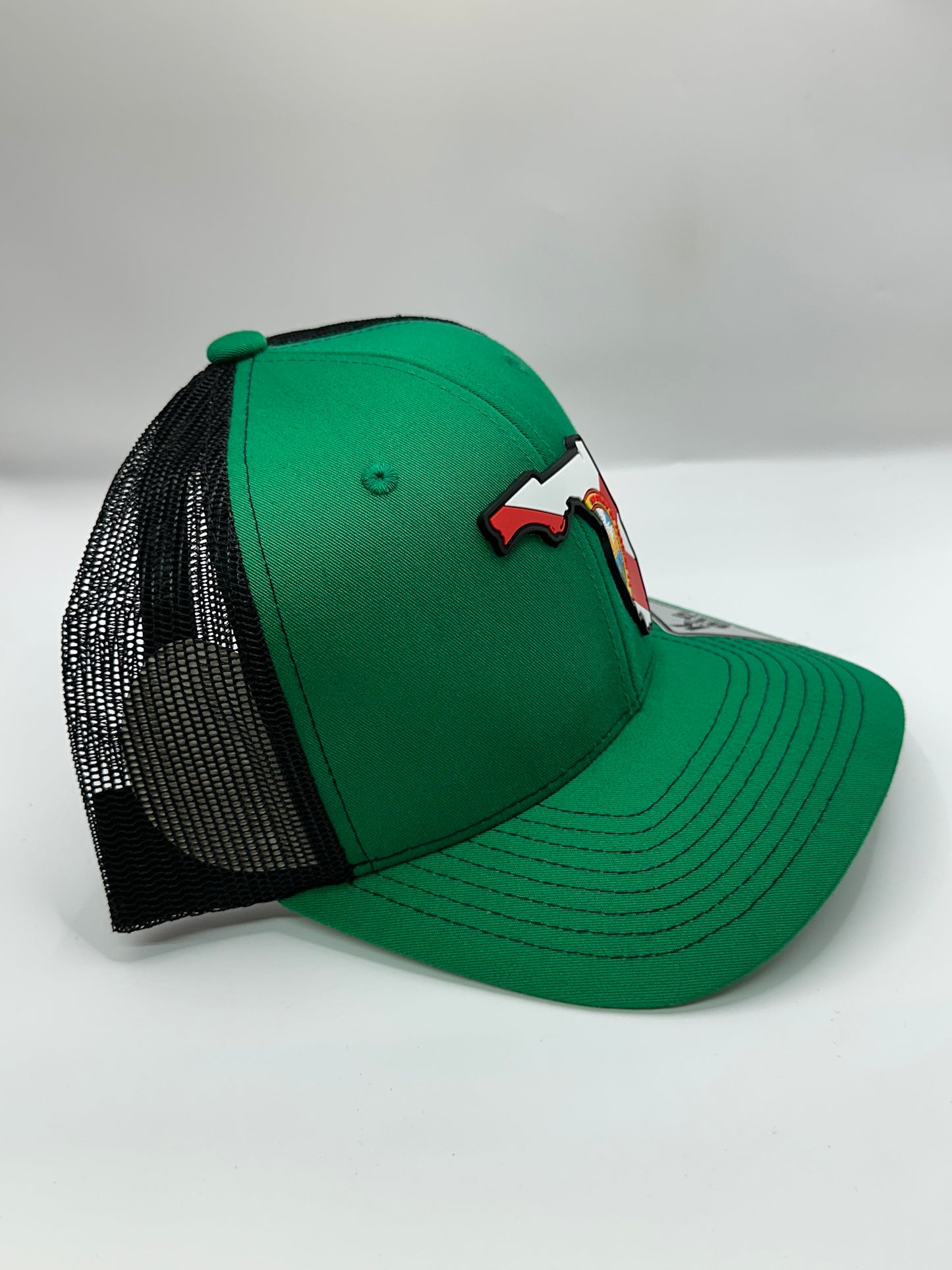 Florida State Flag PVC Patch Kamel 815 Snapback Mesh Trucker Cap Slight Curve Hat Structured Mesh Back Adjustable Baseball Hat