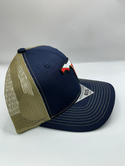 Florida State Flag PVC Patch Kamel 815 Snapback Mesh Trucker Cap Slight Curve Hat Structured Mesh Back Adjustable Baseball Hat