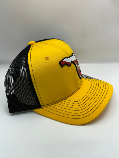 Florida State Flag PVC Patch Kamel 815 Snapback Mesh Trucker Cap Slight Curve Hat Structured Mesh Back Adjustable Baseball Hat