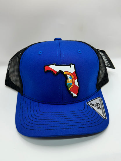 Florida State Flag PVC Patch Kamel 815 Snapback Mesh Trucker Cap Slight Curve Hat Structured Mesh Back Adjustable Baseball Hat