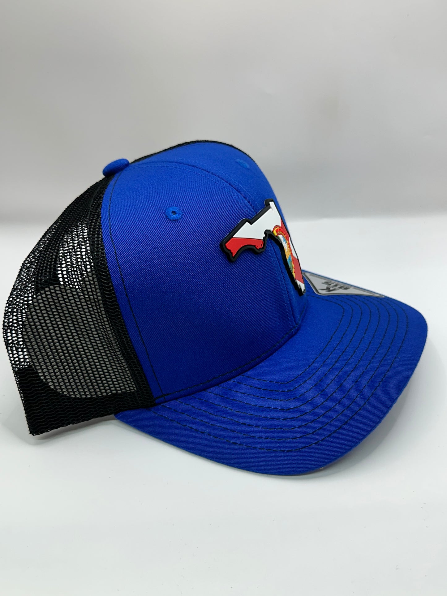 Florida State Flag PVC Patch Kamel 815 Snapback Mesh Trucker Cap Slight Curve Hat Structured Mesh Back Adjustable Baseball Hat