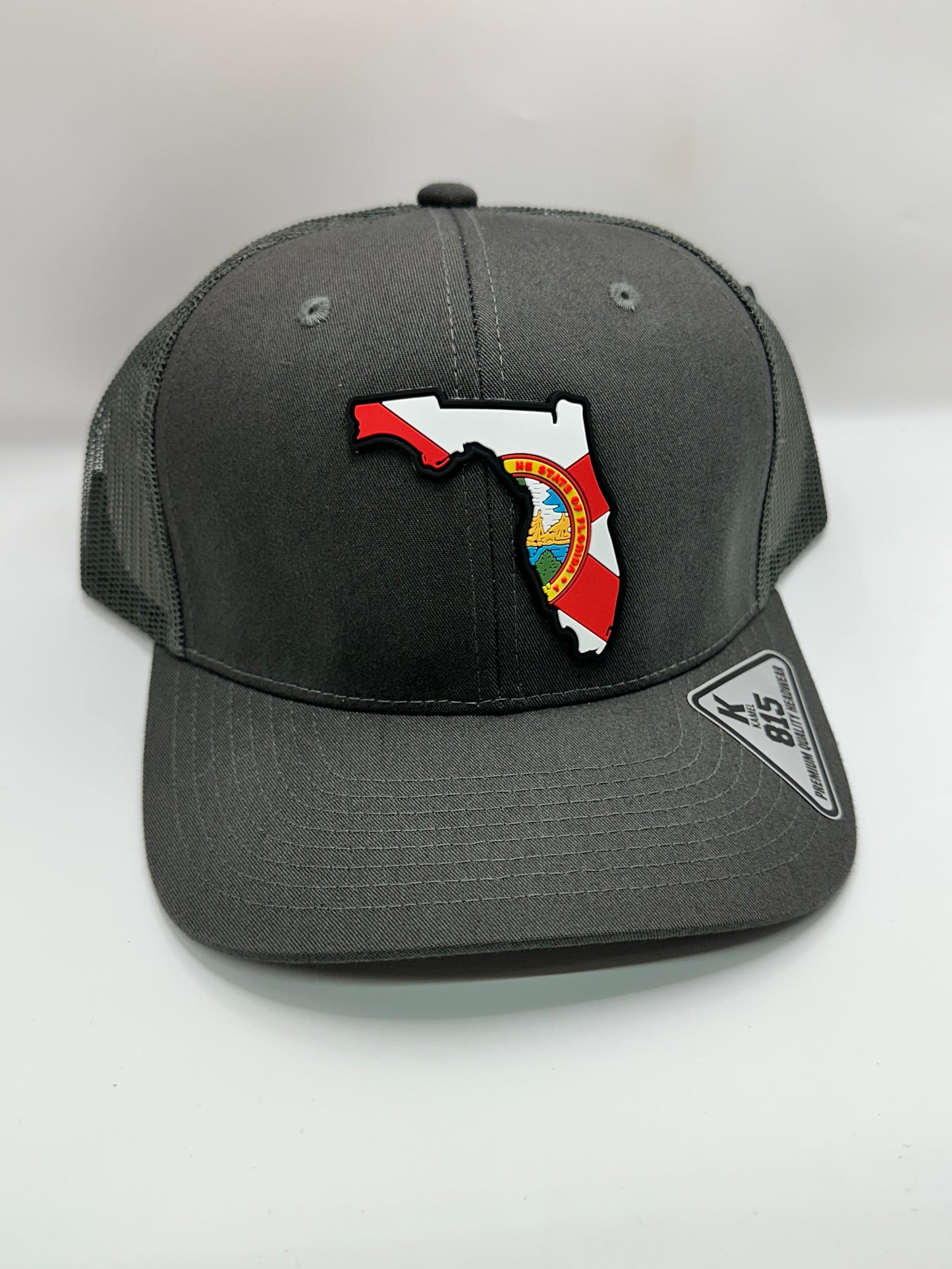 Florida State Flag PVC Patch Kamel 815 Snapback Mesh Trucker Cap Slight Curve Hat Structured Mesh Back Adjustable Baseball Hat