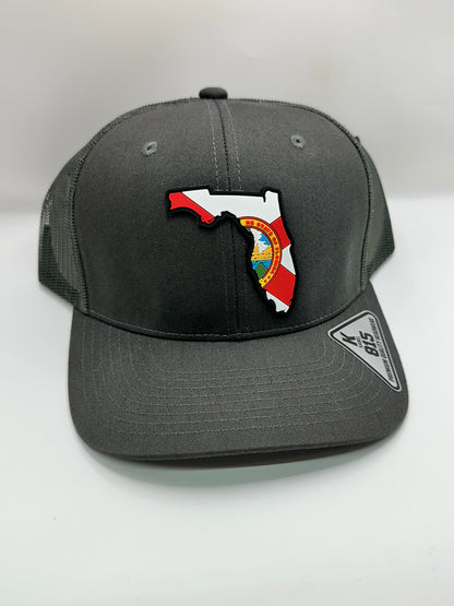 Florida State Flag PVC Patch Kamel 815 Snapback Mesh Trucker Cap Slight Curve Hat Structured Mesh Back Adjustable Baseball Hat