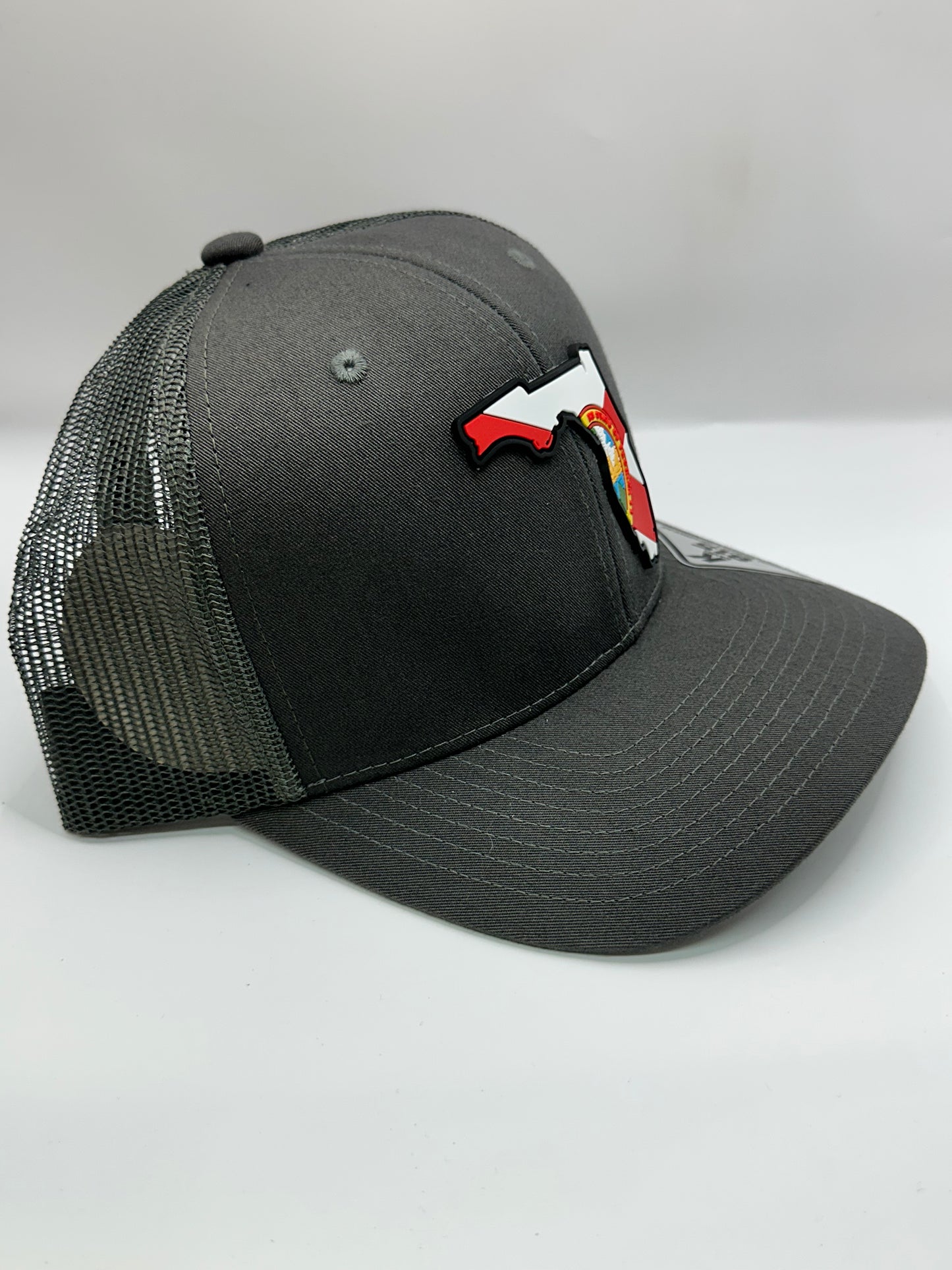 Florida State Flag PVC Patch Kamel 815 Snapback Mesh Trucker Cap Slight Curve Hat Structured Mesh Back Adjustable Baseball Hat