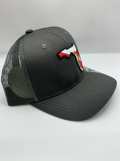 Florida State Flag PVC Patch Kamel 815 Snapback Mesh Trucker Cap Slight Curve Hat Structured Mesh Back Adjustable Baseball Hat