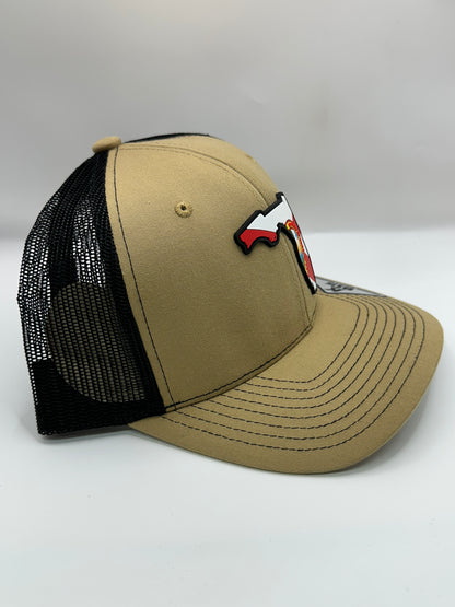 Florida State Flag PVC Patch Kamel 815 Snapback Mesh Trucker Cap Slight Curve Hat Structured Mesh Back Adjustable Baseball Hat