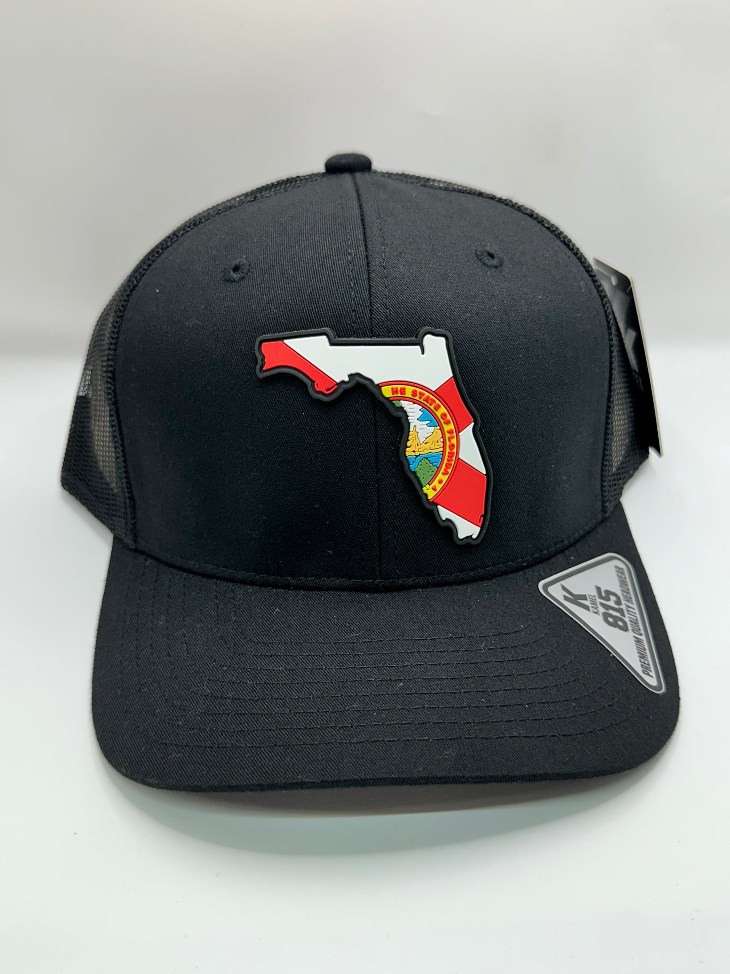 Florida State Flag PVC Patch Kamel 815 Snapback Mesh Trucker Cap Slight Curve Hat Structured Mesh Back Adjustable Baseball Hat