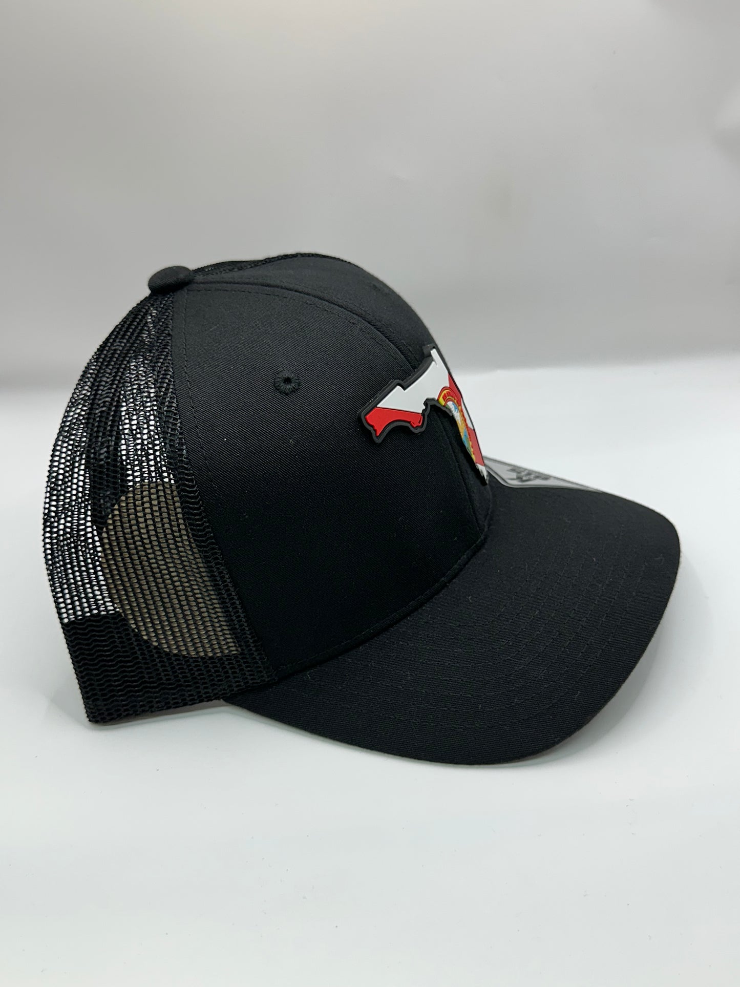 Florida State Flag PVC Patch Kamel 815 Snapback Mesh Trucker Cap Slight Curve Hat Structured Mesh Back Adjustable Baseball Hat