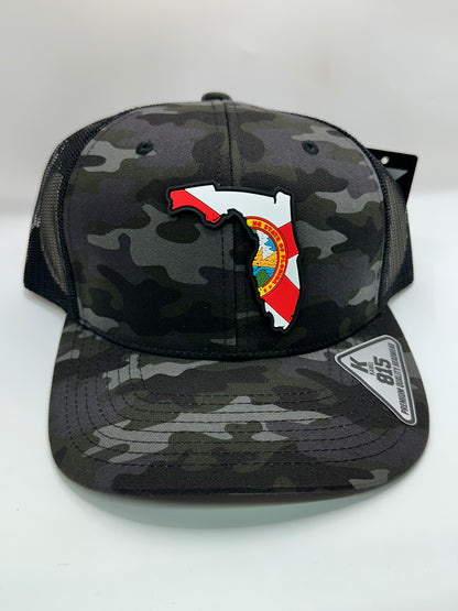 Camo Florida State Flag PVC Patch Kamel 815 Snapback Mesh Trucker Cap Slight Curve Hat Structured Mesh Back Adjustable Baseball Hat