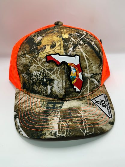 Camo Florida State Flag PVC Patch Kamel 815 Snapback Mesh Trucker Cap Slight Curve Hat Structured Mesh Back Adjustable Baseball Hat