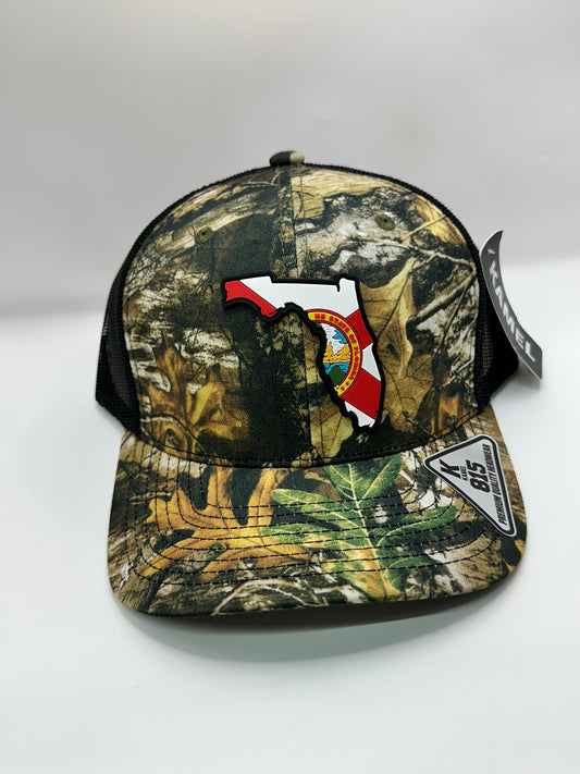 Camo Florida State Flag PVC Patch Kamel 815 Snapback Mesh Trucker Cap Slight Curve Hat Structured Mesh Back Adjustable Baseball Hat
