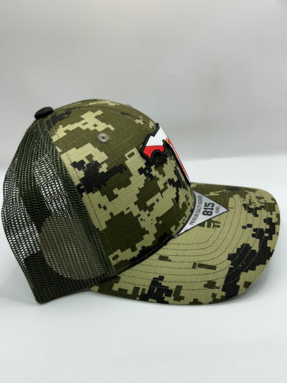 Digital Camo Florida State Flag PVC Patch Kamel 815 Snapback Mesh Trucker Cap Slight Curve Hat Structured Mesh Back Adjustable Baseball Hat