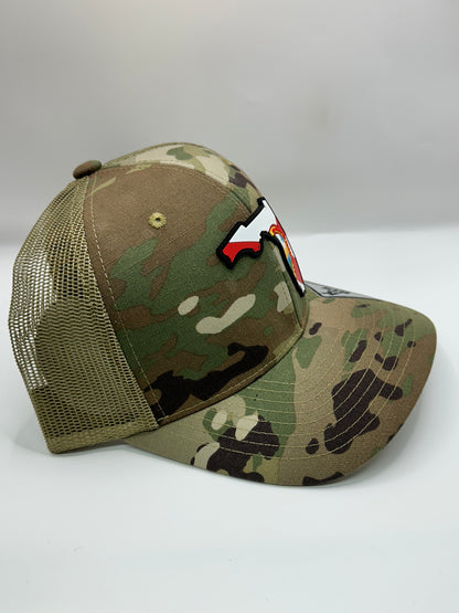 Camo Florida State Flag PVC Patch Kamel 815 Snapback Mesh Trucker Cap Slight Curve Hat Structured Mesh Back Adjustable Baseball Hat