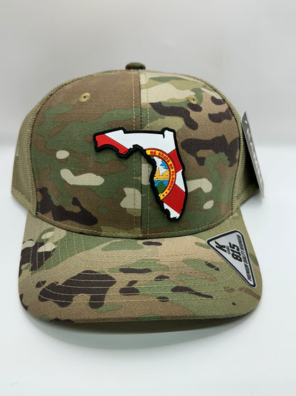 Camo Florida State Flag PVC Patch Kamel 815 Snapback Mesh Trucker Cap Slight Curve Hat Structured Mesh Back Adjustable Baseball Hat