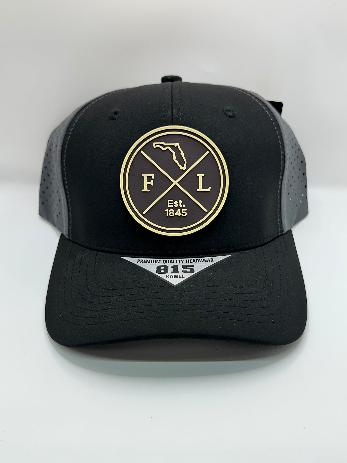 Florida Removable Circle PVC Patch Kamel 815 Snapback Mesh Trucker Cap Slight Curve Hat Structured Mesh Back Adjustable Baseball Hat