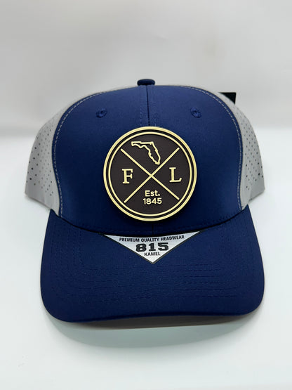 Florida Removable Circle PVC Patch Kamel 815 Snapback Mesh Trucker Cap Slight Curve Hat Structured Mesh Back Adjustable Baseball Hat