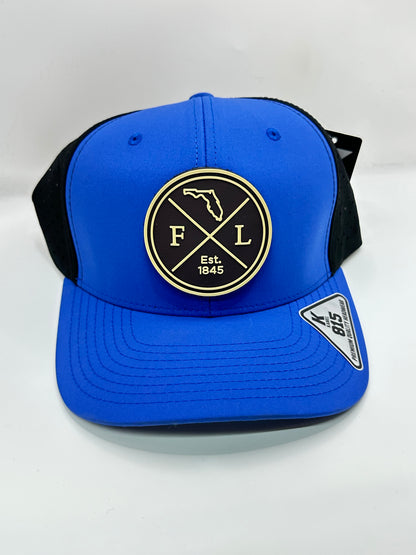 Florida Removable Circle PVC Patch Kamel 815 Snapback Mesh Trucker Cap Slight Curve Hat Structured Mesh Back Adjustable Baseball Hat