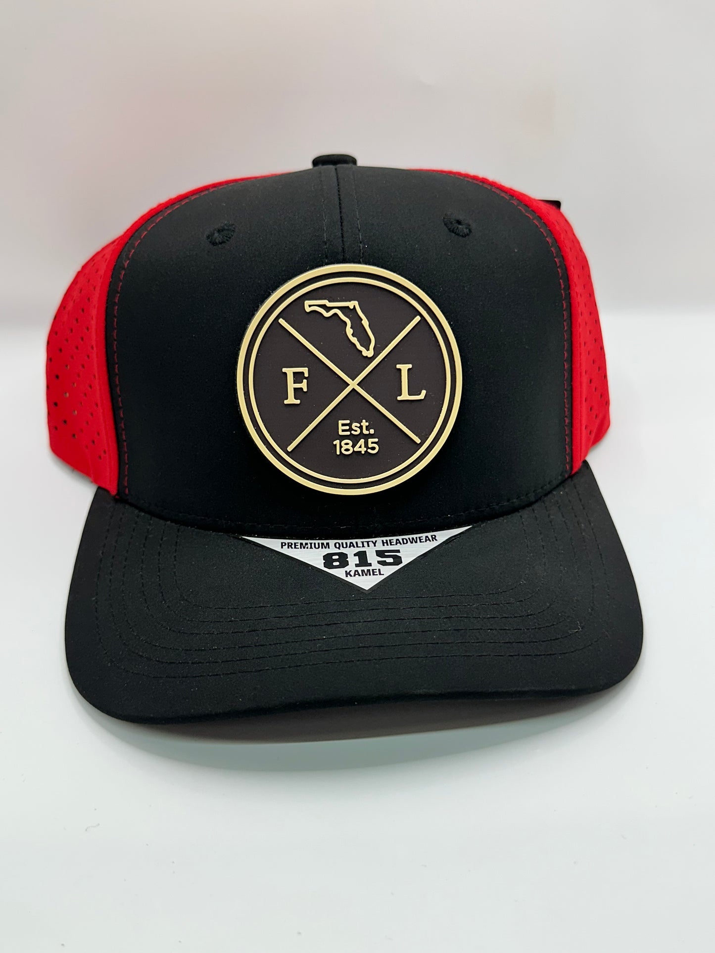 Florida Removable Circle PVC Patch Kamel 815 Snapback Mesh Trucker Cap Slight Curve Hat Structured Mesh Back Adjustable Baseball Hat