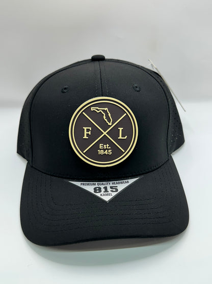 Florida Removable Circle PVC Patch Kamel 815 Snapback Mesh Trucker Cap Slight Curve Hat Structured Mesh Back Adjustable Baseball Hat
