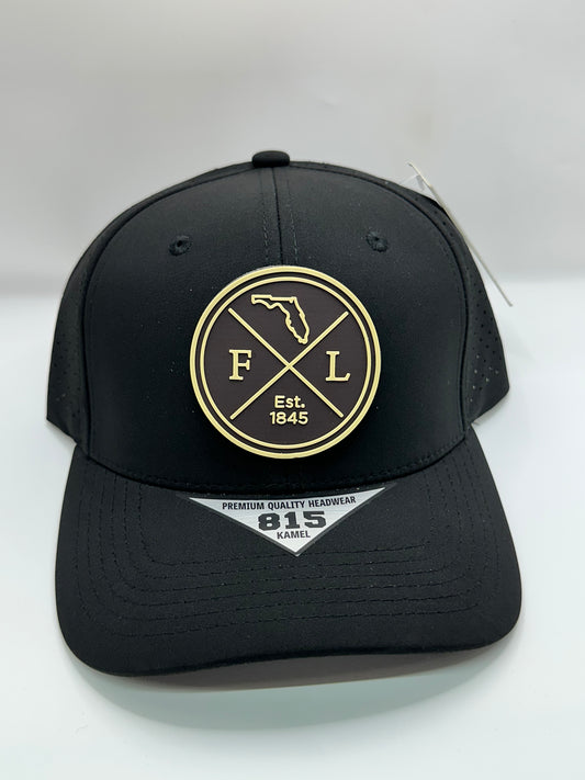 Florida Removable Circle PVC Patch Kamel 815 Snapback Mesh Trucker Cap Slight Curve Hat Structured Mesh Back Adjustable Baseball Hat