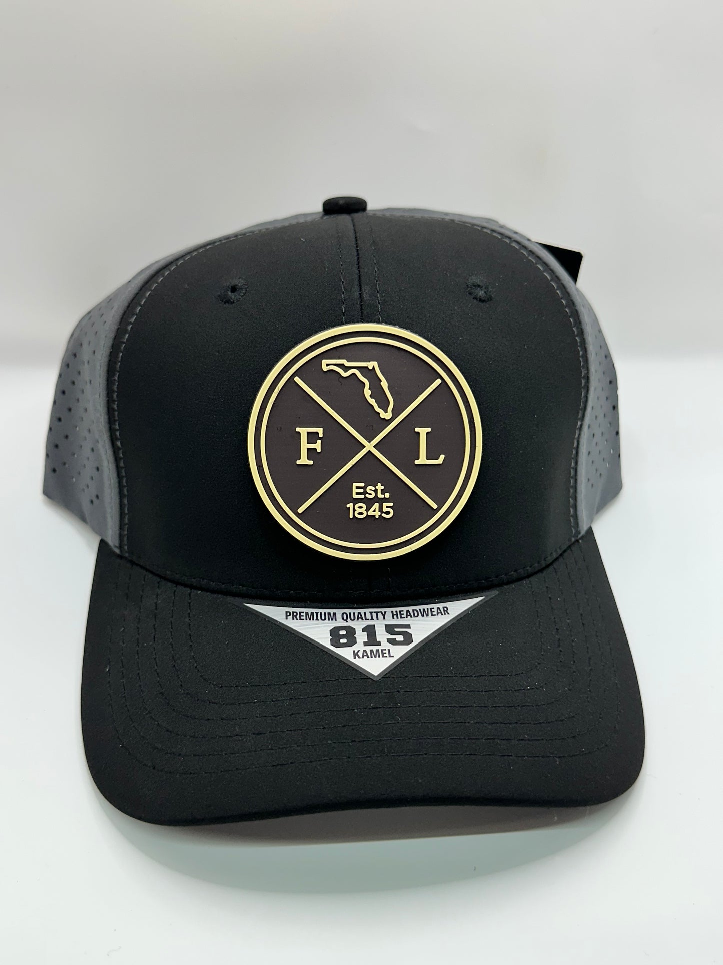 Florida Removable Circle PVC Patch Kamel 815 Snapback Mesh Trucker Cap Slight Curve Hat Structured Mesh Back Adjustable Baseball Hat