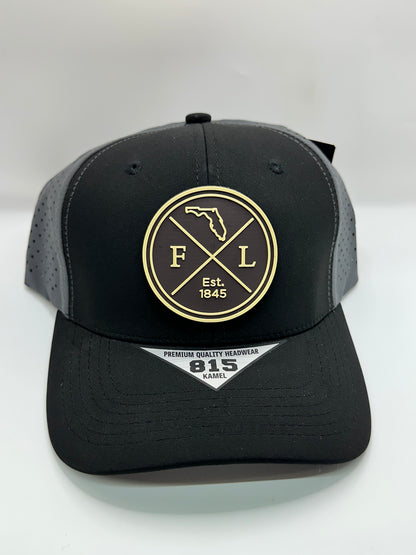 Florida Removable Circle PVC Patch Kamel 815 Snapback Mesh Trucker Cap Slight Curve Hat Structured Mesh Back Adjustable Baseball Hat