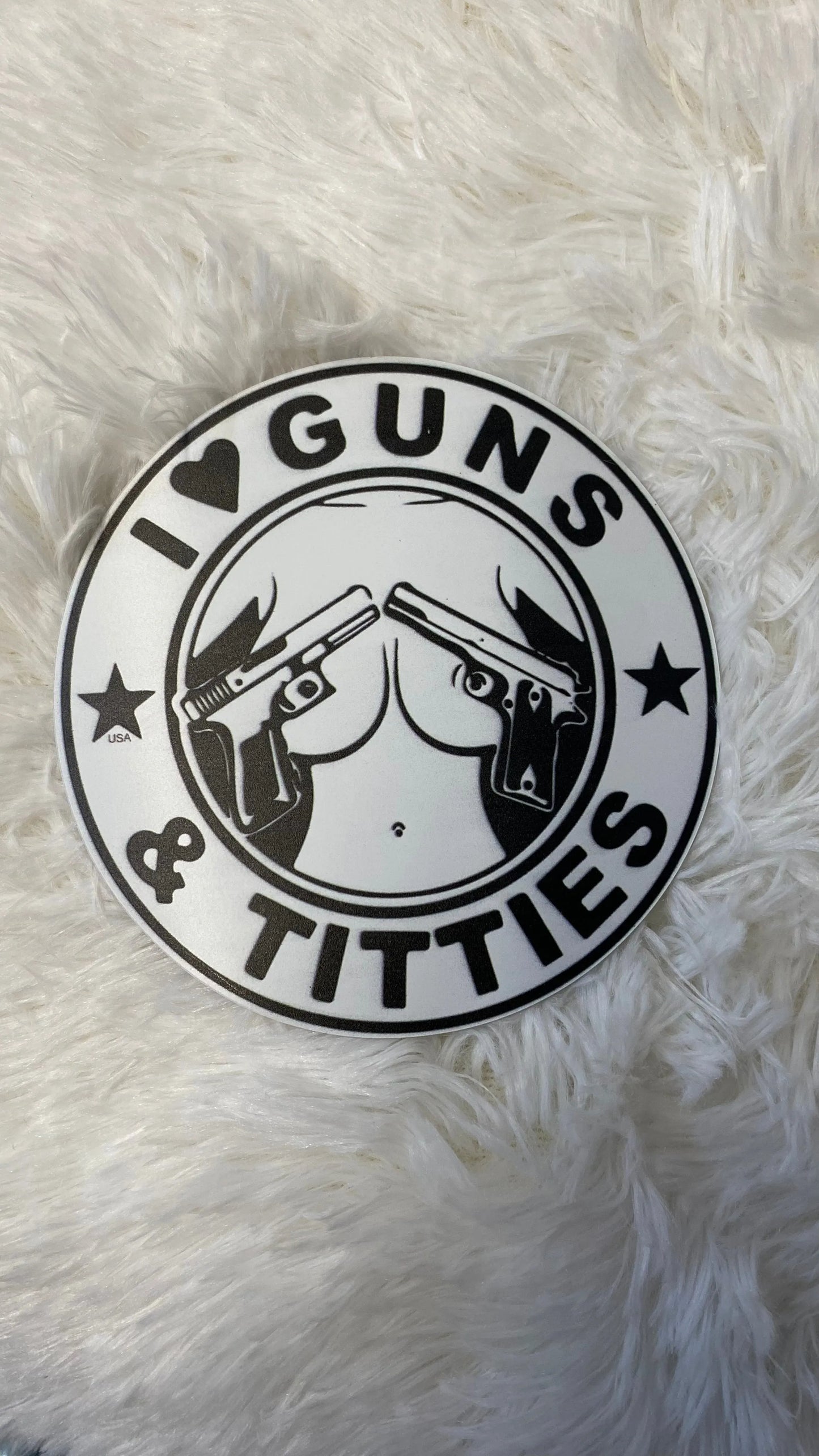 I LOVE GUNS & TITTIES DYE CUT BUMPER/ CAR STICKERS - Crazy Kat Design Co