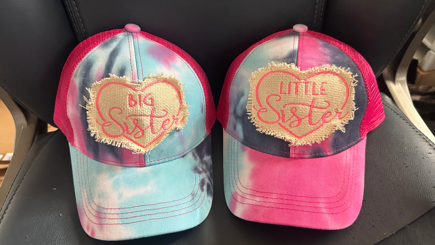 Big Sister/ Little Sister Heart Embroidered Pony Tail Hat