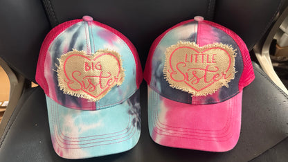 Big Sister/ Little Sister Heart Embroidered Pony Tail Hat