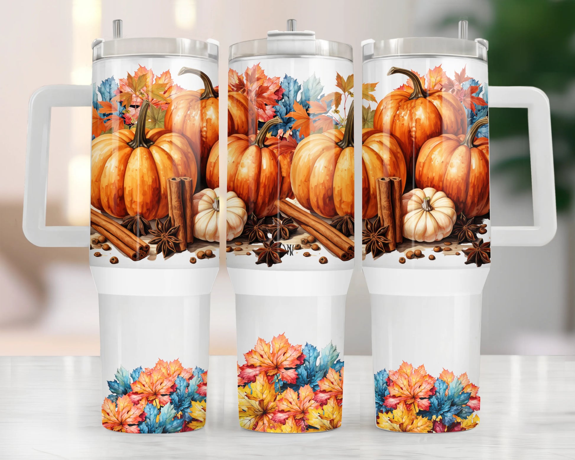 40 OZ TUMBLER PUMPKIN WITH HANDLE 1.0 - Crazy Kat Design Co