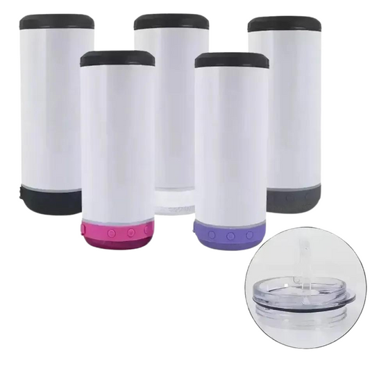 CUSTOM 16 OZ 8 in 1 CAN/BOTTLE COOLER WITH DUAL DRINKING LID BLUETOOTH SPEAKER TUMBLER