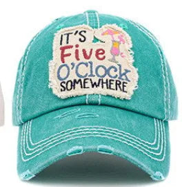 It's O Clock Somewhere Distressed Baseball Cap - Crazy Kat Design Co