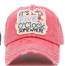 It's O Clock Somewhere Distressed Baseball Cap - Crazy Kat Design Co