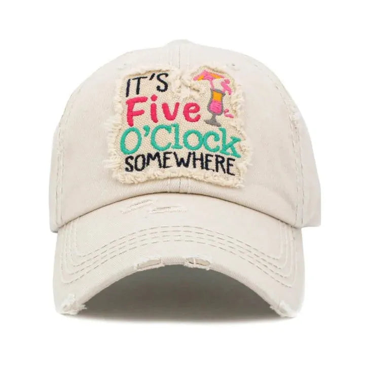 It's O Clock Somewhere Distressed Baseball Cap - Crazy Kat Design Co