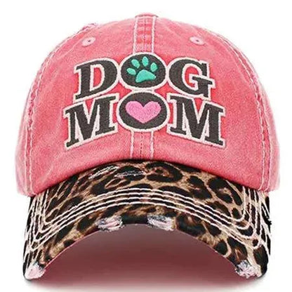 Dog MOM Womens Baseball Cap Distressed Vintage Unconstructed Embroidered Patch Hat - Crazy Kat Design Co