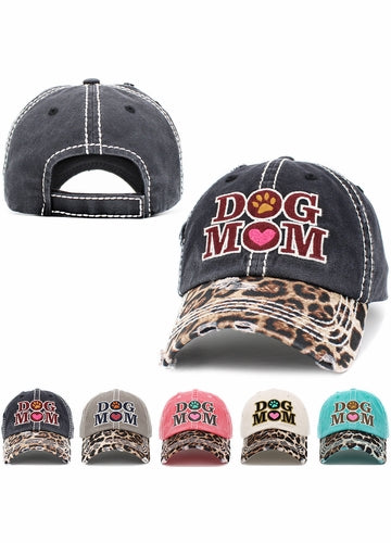 Dog MOM Womens Baseball Cap Distressed Vintage Unconstructed Embroidered Patch Hat