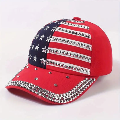 Vibrant American Flag Rhinestone Star hat - Crazy Kat Design Co