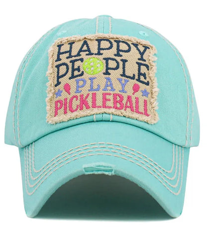 Distressed Happy People Play PickleBall Hats - Crazy Kat Design Co