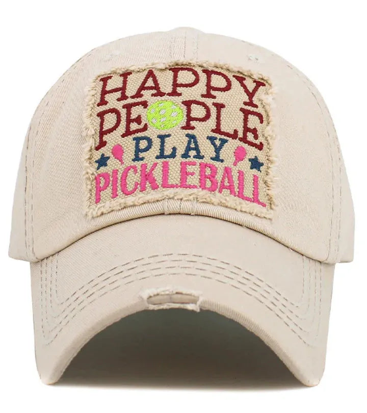 Distressed Happy People Play PickleBall Hats - Crazy Kat Design Co