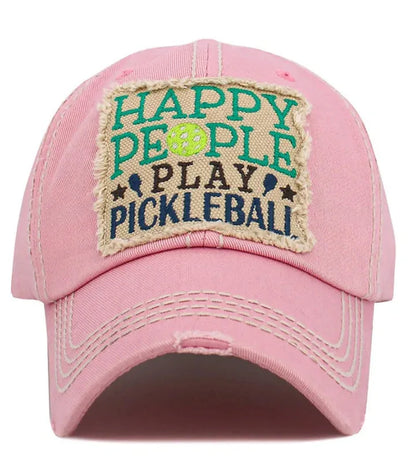 Distressed Happy People Play PickleBall Hats - Crazy Kat Design Co