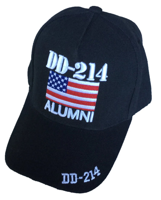 DD-214 Alumni, with Flag, black hat