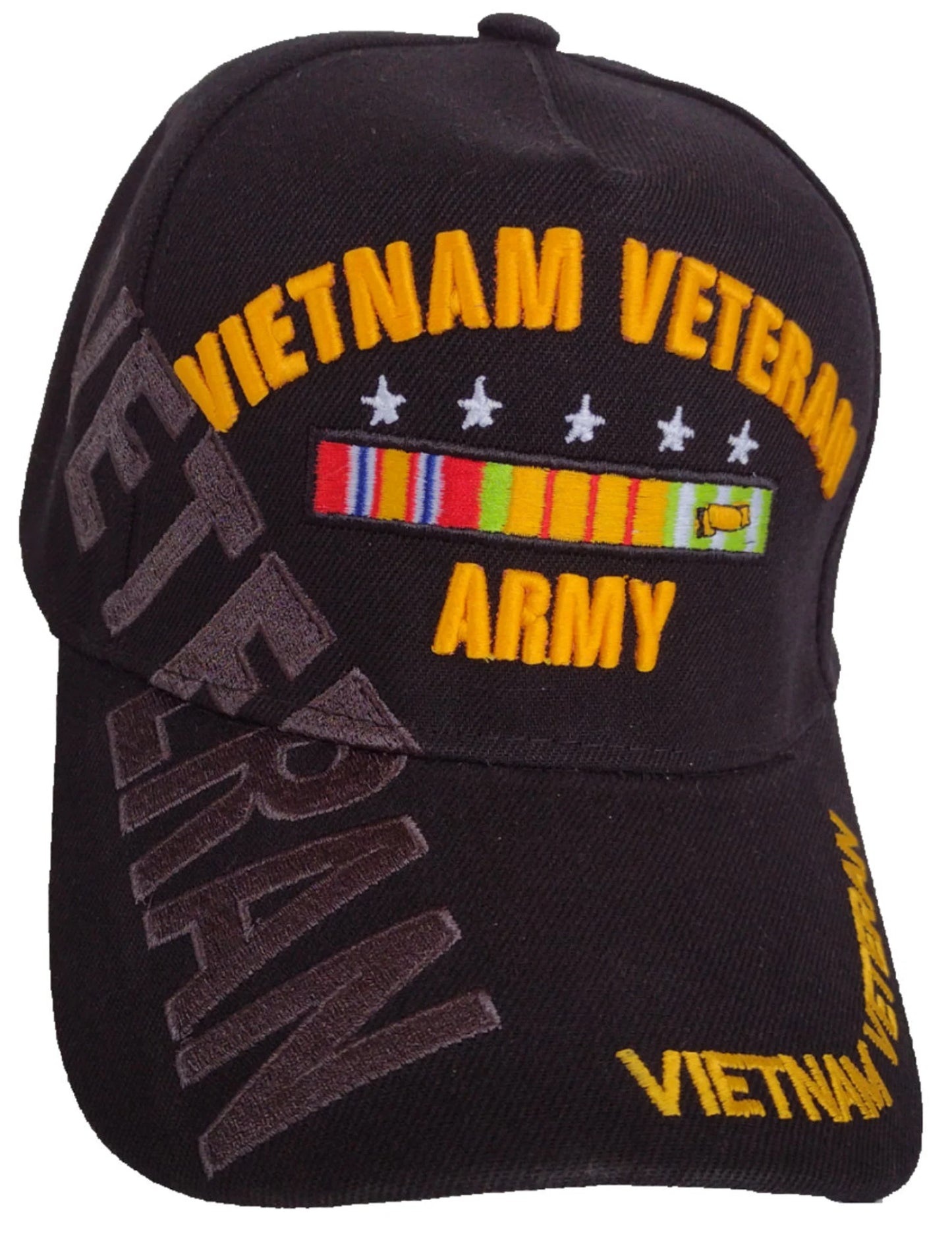 US Army, Vietnam Veteran, 5 star and ribbon, Veteran on side, EMBROIDERED BASEBALL HAT