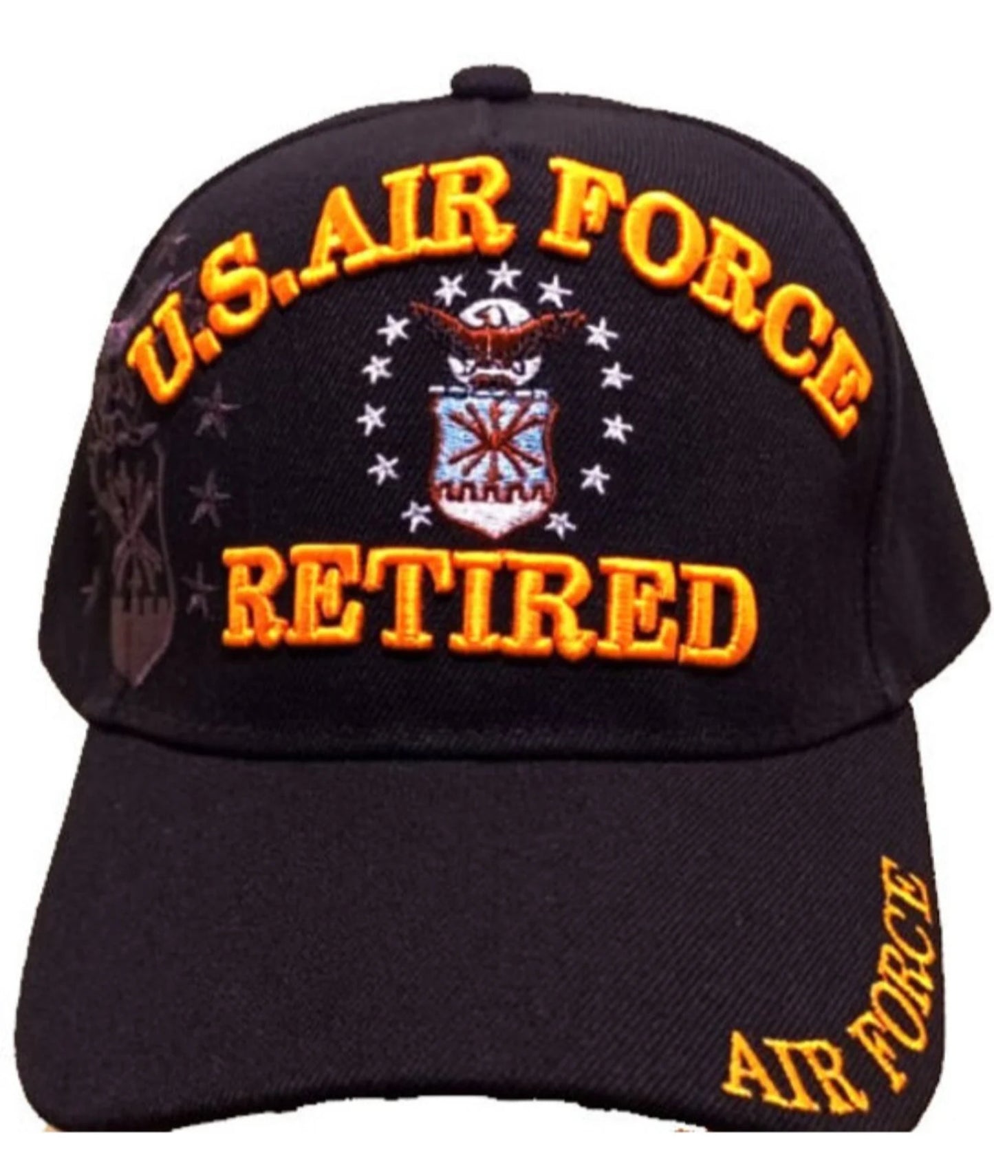 Air force Retired, Baseball Cap/hat, w/Shadow Seal and W/Air force on bill & back, (2 Colors)