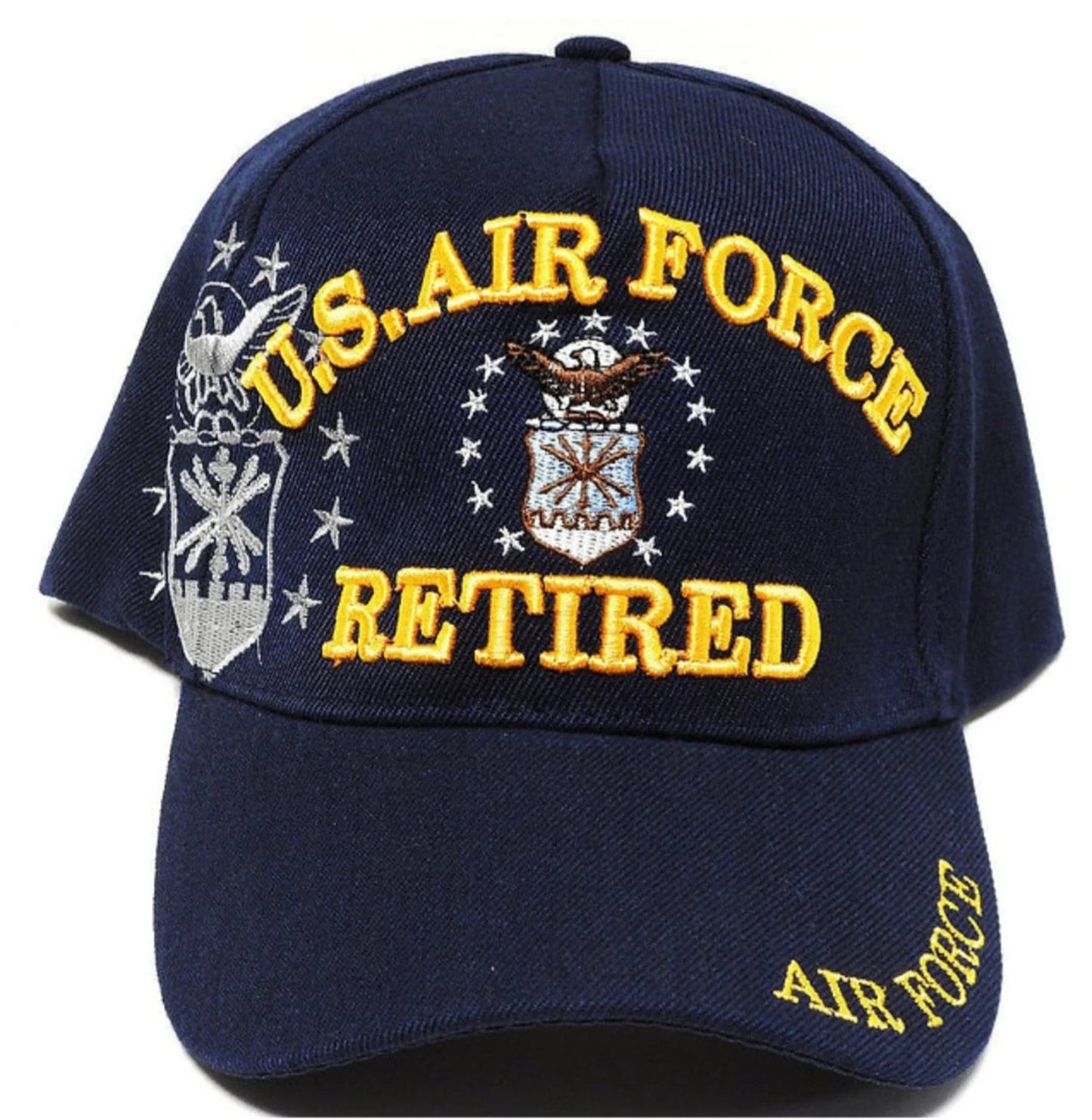 Air force Retired, Baseball Cap/hat, w/Shadow Seal and W/Air force on bill & back, (2 Colors)