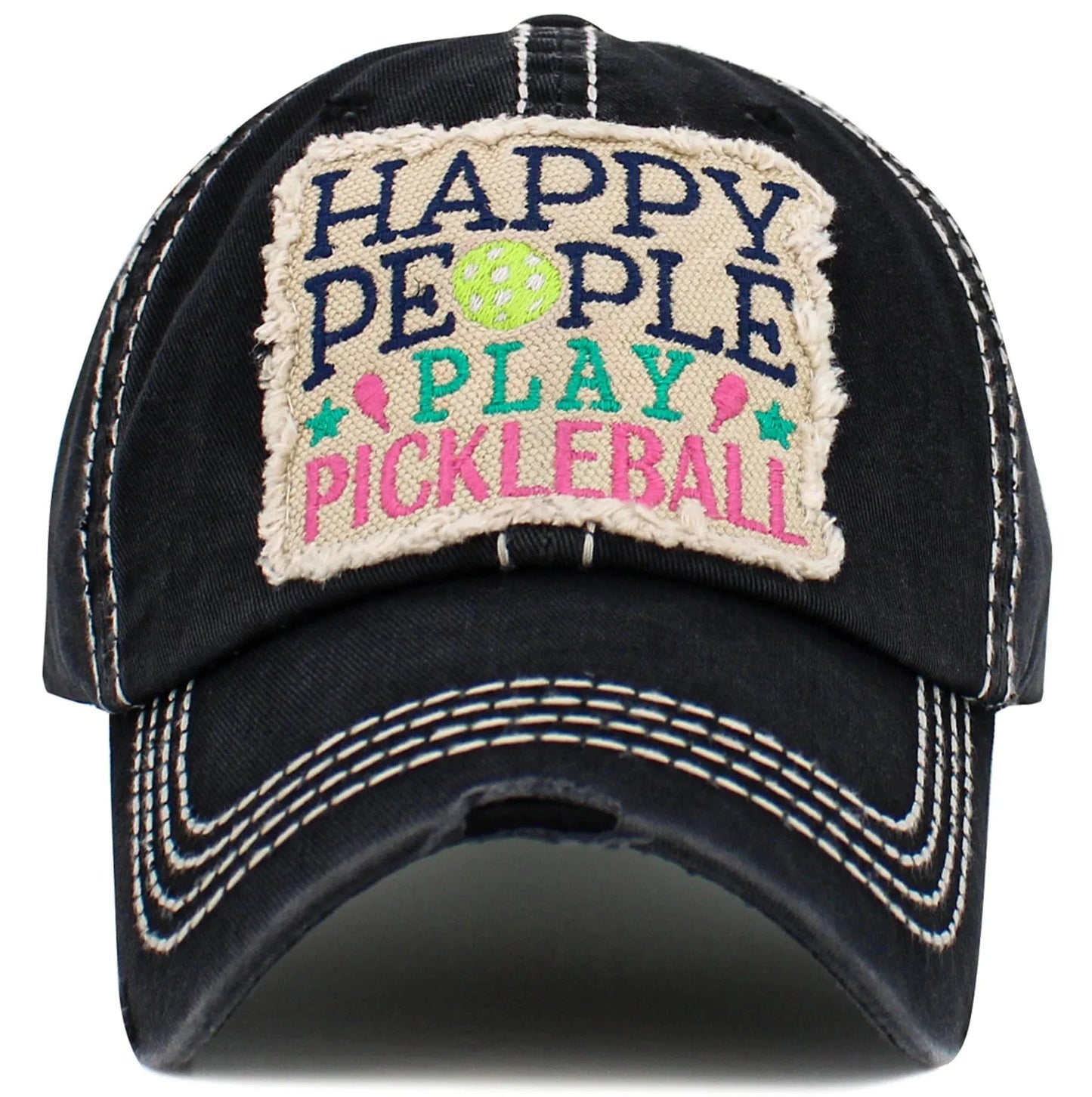 Distressed Happy People Play PickleBall Hats - Crazy Kat Design Co