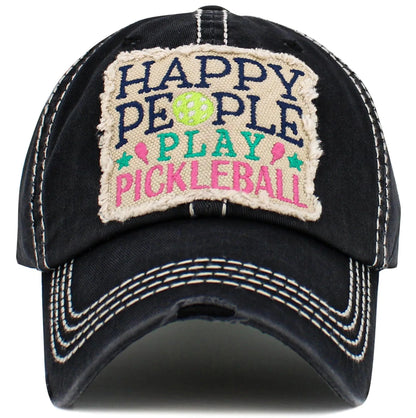 Distressed Happy People Play PickleBall Hats - Crazy Kat Design Co