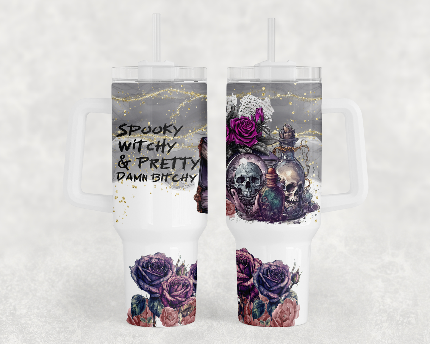 40 OZ TUMBLER WITH HANDLE 1.0 SPOOKY WITCHY AND A LITTLE BITCHY
