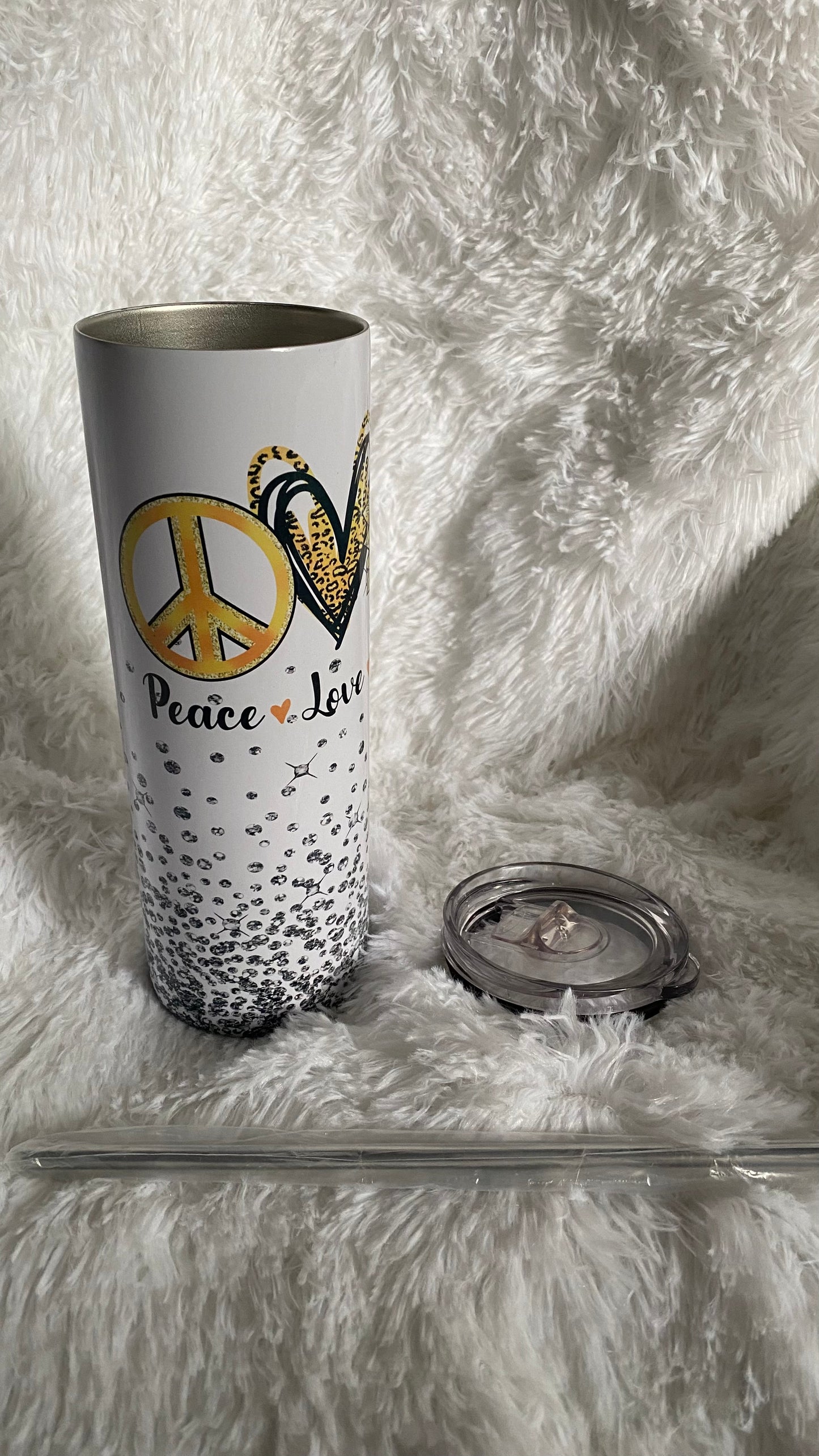 CUSTOMIZABLE PEACE LOVE AND SUNFLOWERS HOT AND COLD TUMBLER