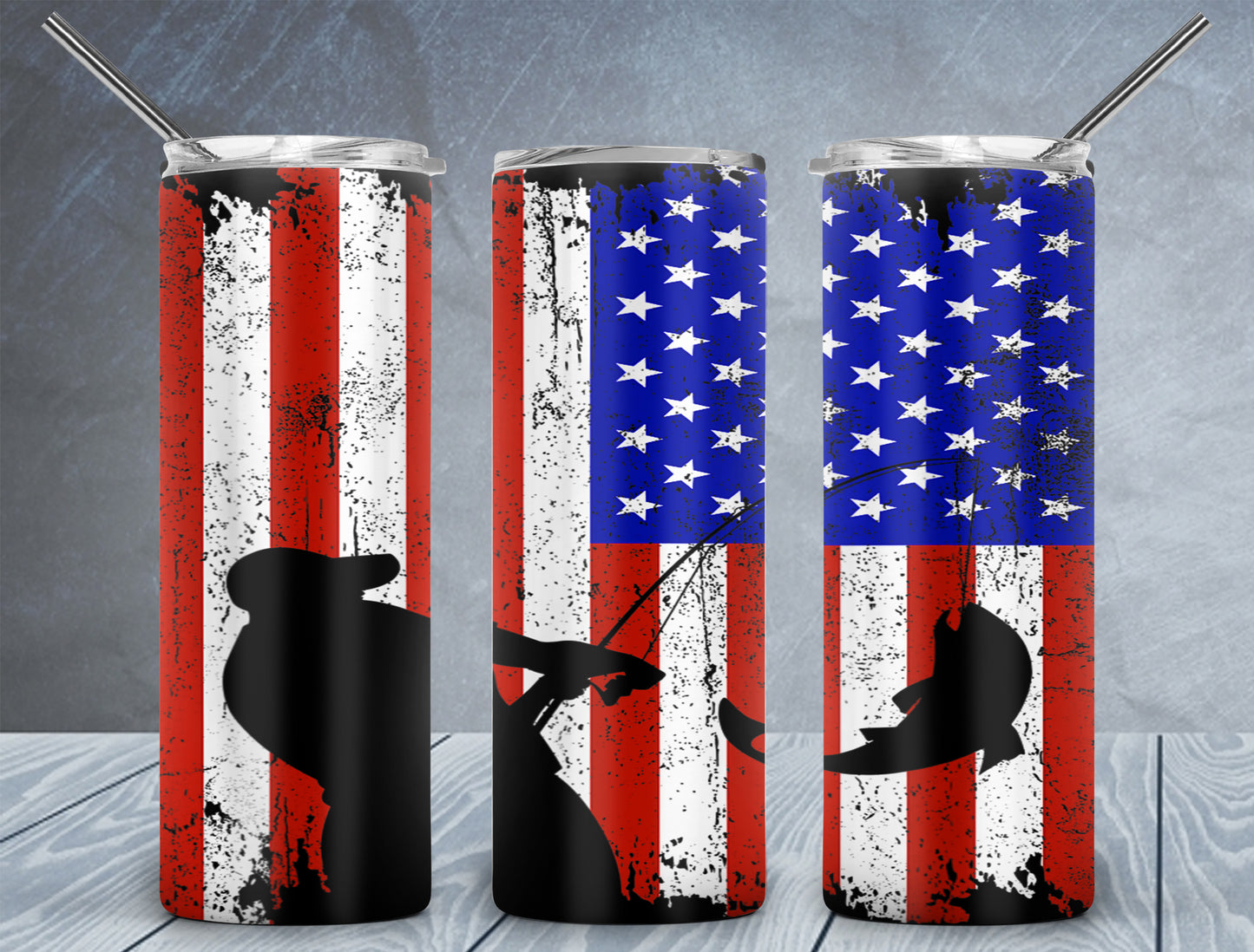 CUSTOMIZABLE AMERICAN FLAG FISHING POLE HOT AND COLD TUMBLER